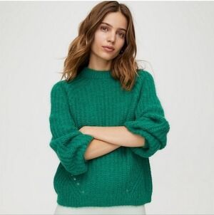 Aritzia Saba Chunky Mohair Alpaca Sweater Green Balloon Sleeve Large
